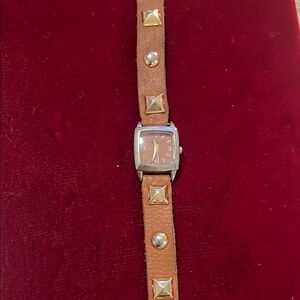 Geneva Brown Studded Leather Watch